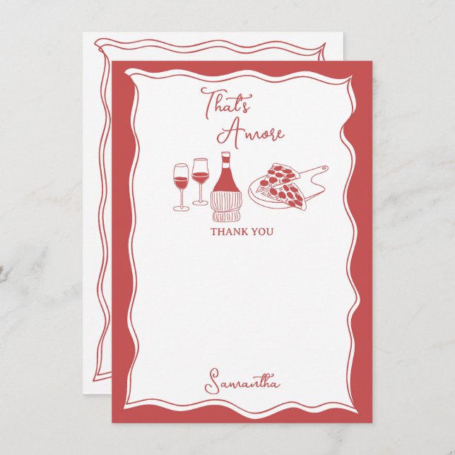 Cartão De Agradecimento Chuva Vermelha Isso É Pizza Italiana Vinho Chá de  (Frente/Verso)
