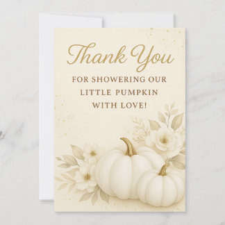 Cartão De Agradecimento Chuveiro de Bebê Abóbora Branco e Dourado Luxuoso