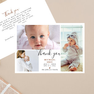Cartão De Agradecimento Chuveiro de Bebê Colagem de Foto Script Elegante 3