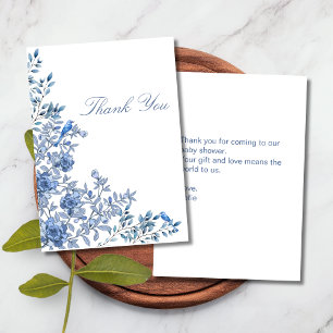 Cartão De Agradecimento Chuveiro de Bebê Floral Azul Chinoiserie Toile