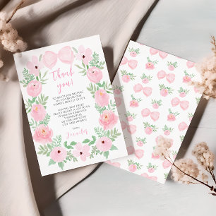 Cartão De Agradecimento Chuveiro de bebê menina floral laço rosa fofo eleg