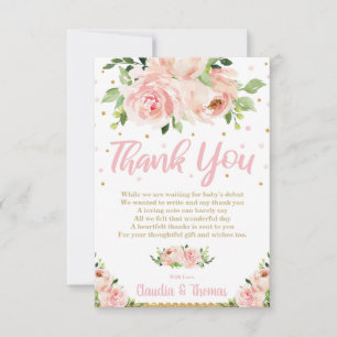 Cartão De Agradecimento Chuveiro de Bebê Menina Floral Rosa Corado Casamen