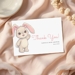 Cartão De Agradecimento Chuveiro de Bebê Menina Rosa Blush Coelhinho Fofo