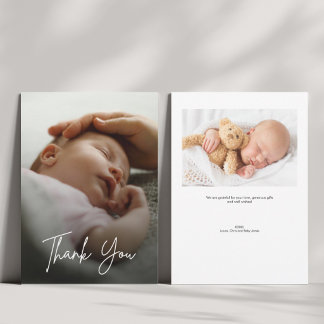 Cartão De Agradecimento Chuveiro de Bebê Personalizado com 2 Fotos Moderno