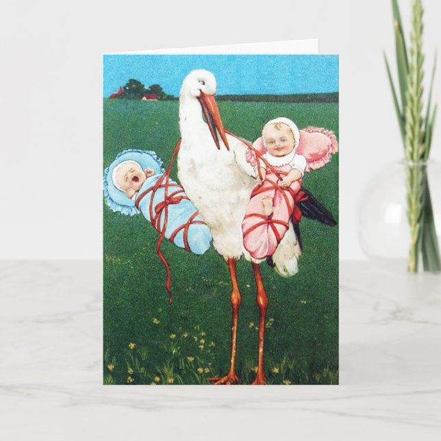 Cartão De Agradecimento CHUVEIRO DE GÊMEOS, Rosa, Azul Turquesa (Frente)