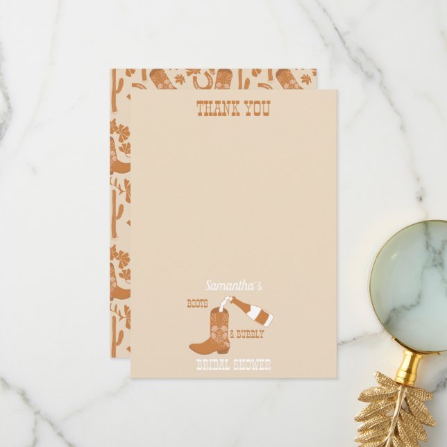 Cartão De Agradecimento Chuveiro de Noiva Country Western Rústico com Bota (Frente/Verso In Situ)