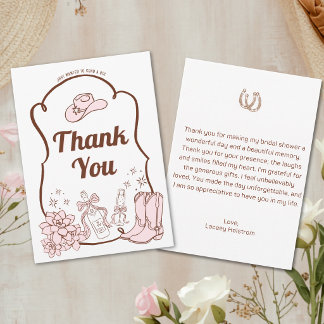 Cartão De Agradecimento Chuveiro de Noiva de Cowgirl Ocidental Desenhado à