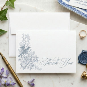 Cartão De Agradecimento Chuveiro de Noiva Elegante Azul Chinoiserie Nature