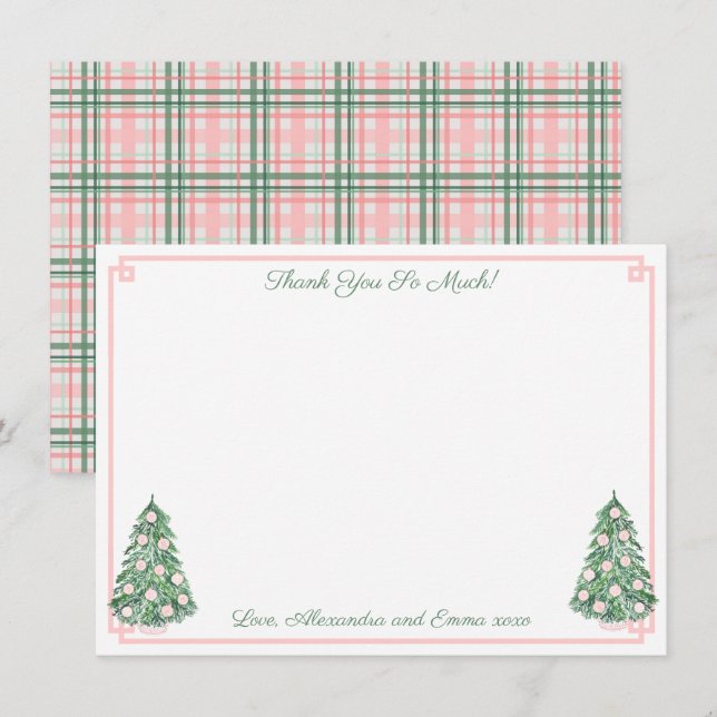 Cartão De Agradecimento Chuveiro de Noiva Elegante em Rosa e Verde de Chin (Frente/Verso)