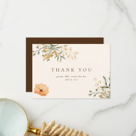 Cartão De Agradecimento Chuveiro de Noiva Elegante Flor de Outono Dourada 