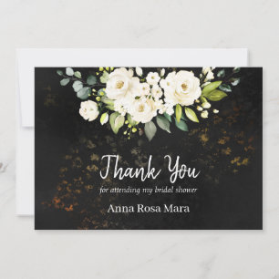 Cartão De Agradecimento *~* Chuveiro de Noiva Rosa Branca Aquarela Rústico