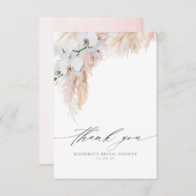 Cartão De Agradecimento Chuveiro Floral de Noiva com Grama das Pampas Pequ (Frente/Verso)