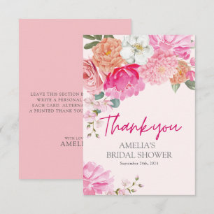 Cartão De Agradecimento Chuveiro Nupcial Bem-vindo ao Floral Aquarela Rosa