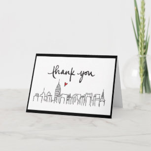 Cartão De Agradecimento Cidade Skyline com obrigado de design amorosos