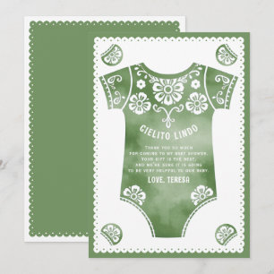 Cartão De Agradecimento Cielito Lindo - chá de fraldas verde-traje
