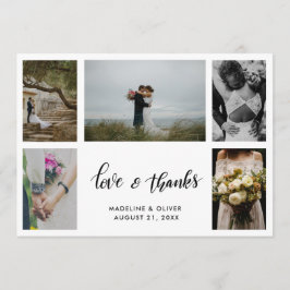 Cartão De Agradecimento Cinco Fotos de Casamento Elegante | Roteiro de Amo