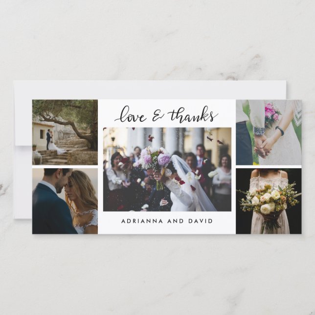 Cartão De Agradecimento Cinco Fotos De Casamento Para Sempre - Escrita Gra (Frente)