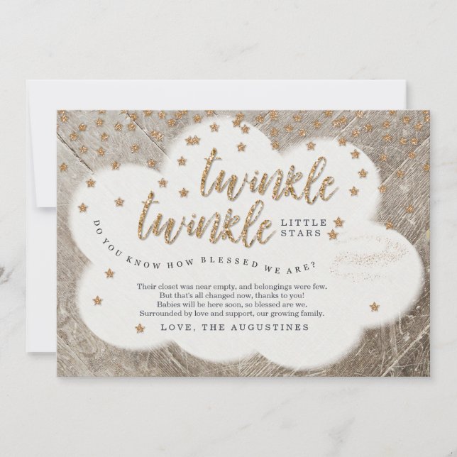 Cartão De Agradecimento Cintilação da cintilação dos gêmeos pouco chá de (Frente)