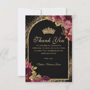 Cartão De Agradecimento Cintura Dourada Vermelha  Brilhante Quinceanera Fl
