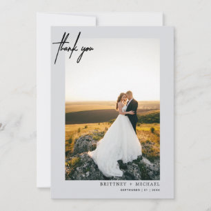 Cartão De Agradecimento Cinza De Fotos Simples, Com Letra Mão