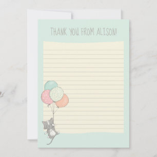 Cartão De Agradecimento Cinza de Gato com Balões de Painel Plana Ligado P