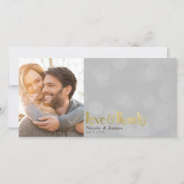Cartão De Agradecimento Cinza Dourado Fotografia de Casamento Amor & Agrad