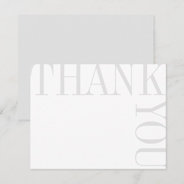 Cartão De Agradecimento Cinza e Texto Branco Moderno Grande Obrigado Nota (Frente/Verso)