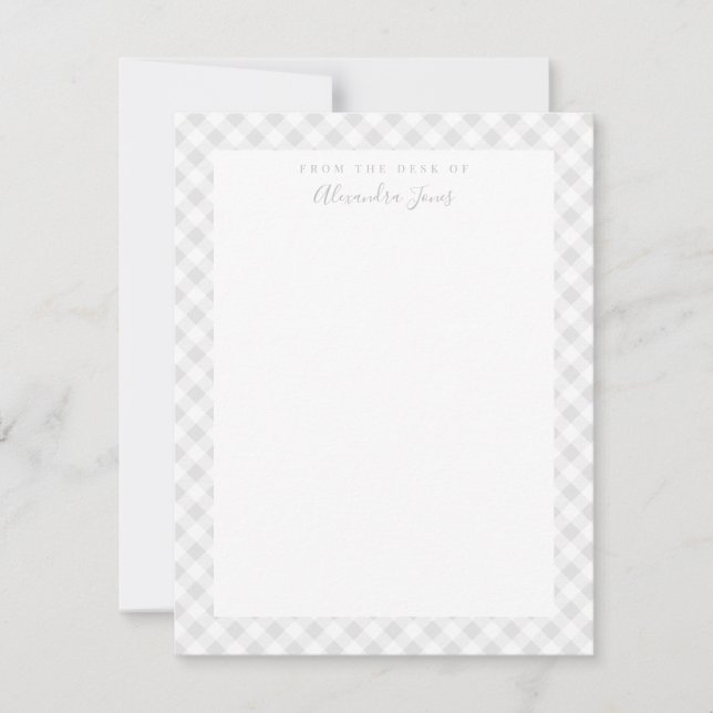 Cartão De Agradecimento Cinza Gingham Check Personal Stationery Note Card (Frente)