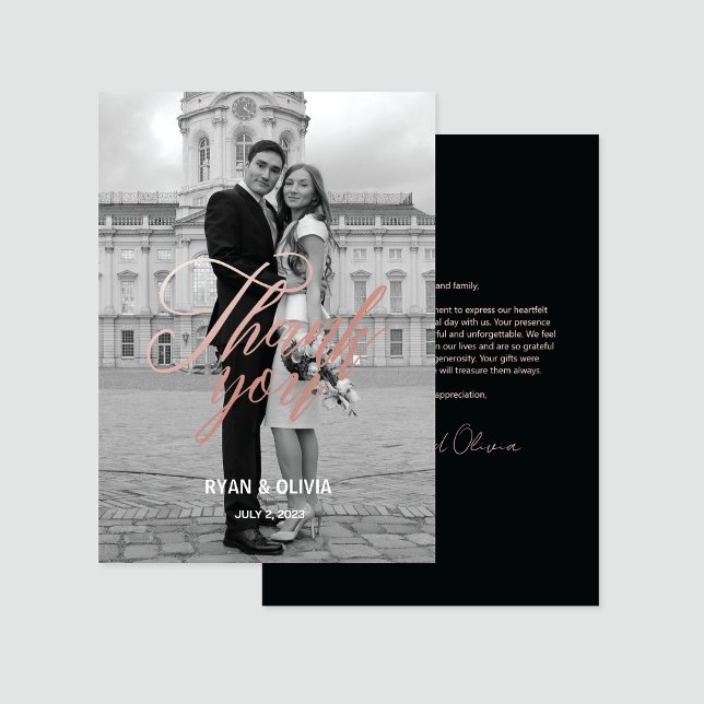 Cartão De Agradecimento Cinza Moderna Personalizada e Casamento Dourado Ro (Criador carregado)