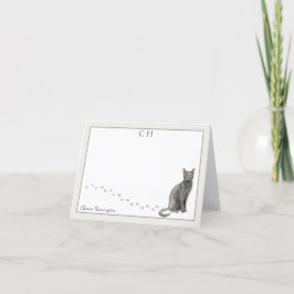 Cartão De Agradecimento Cinza Russa Azul Borda Monograma Nome Dobrado