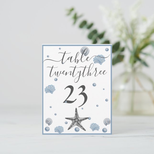 Cartão De Agradecimento Cinza Starfish Blue Shells Beach Casamento Obrigad (Em pé/Frente)