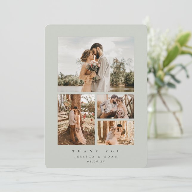 Cartão De Agradecimento Cinza-Verde Elegante Mínimo 4 Fotografia Flat (Em pé/Frente)