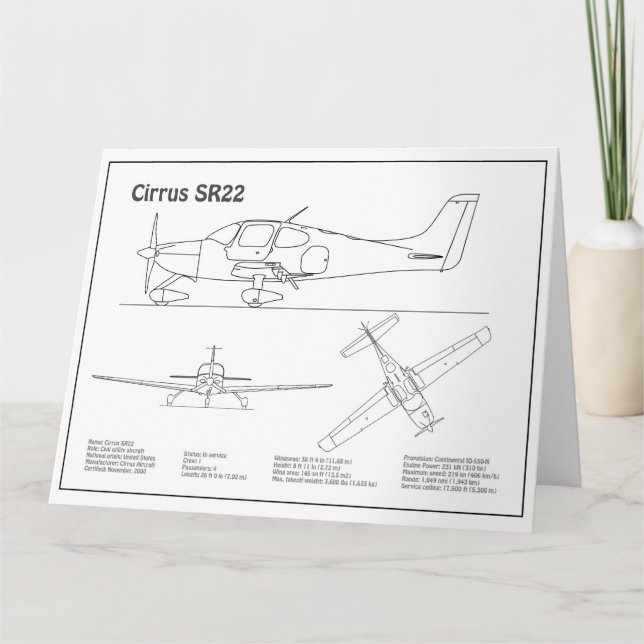 Cartão De Agradecimento Cirrus SR22 - Planos de desenho de projeto de aviã (Frente)