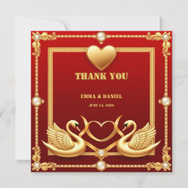 Cartão De Agradecimento Cisne Casamento Decoração Casal Ouro Vermelho 💍