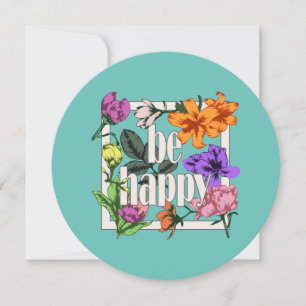 Cartão De Agradecimento Citação positiva Ser Feliz e flores de jardim