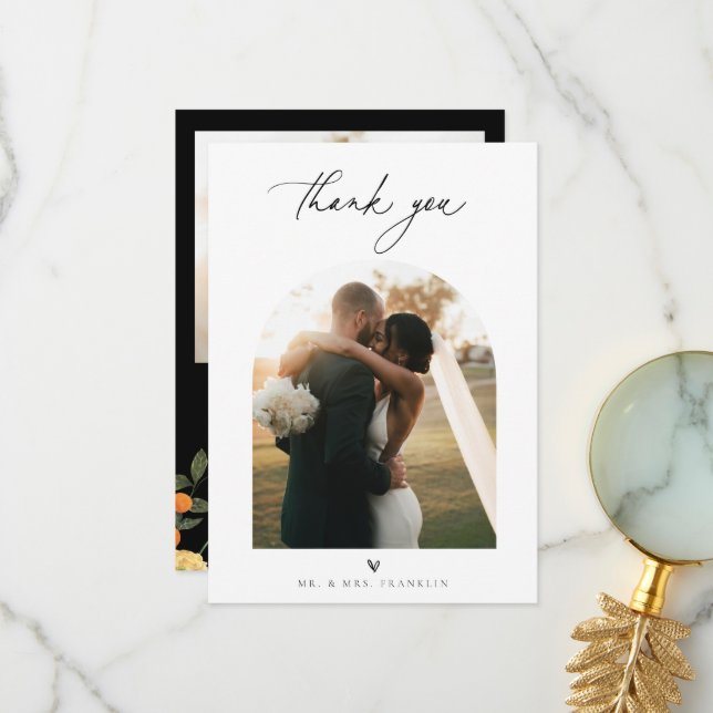 Cartão De Agradecimento Citrus Floral Chic Minimalist Photo (Frente/Verso In Situ)