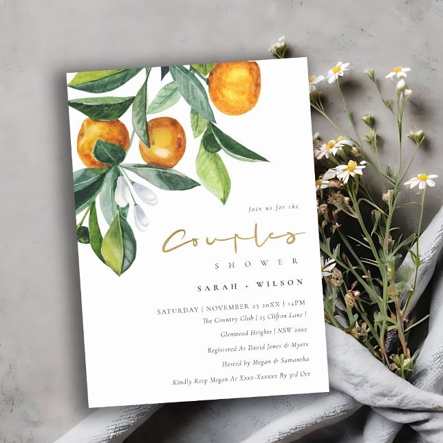 Cartão De Agradecimento Citrus Orange Botanic Boho Casal Invite (Criador carregado)