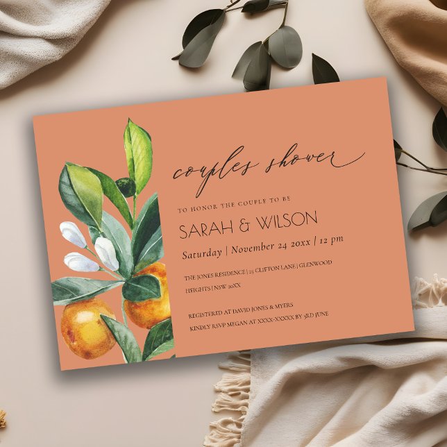 Cartão De Agradecimento Citrus Orange Botanical Rust Casal Invite (Criador carregado)