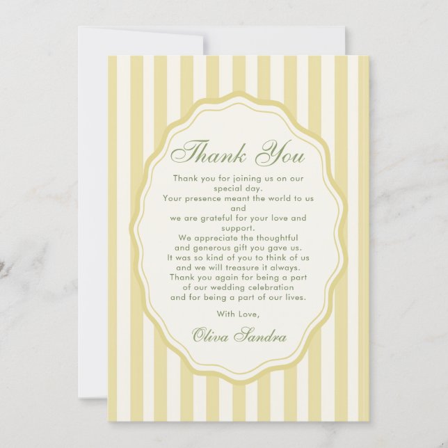 Cartão De Agradecimento Citrus Yellow Elegant Stripe Wedding (Frente)