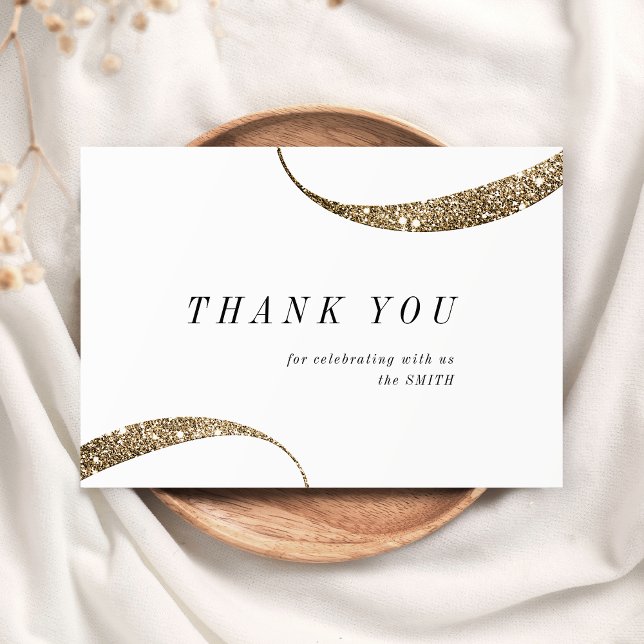 Cartão De Agradecimento Clareza moderna minimalista de ouro (Modern classy minimalist gold glitter thank you card)