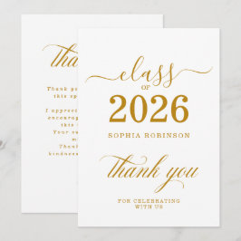 Cartão De Agradecimento Class of 2026 Gold Script Graduation Thank You