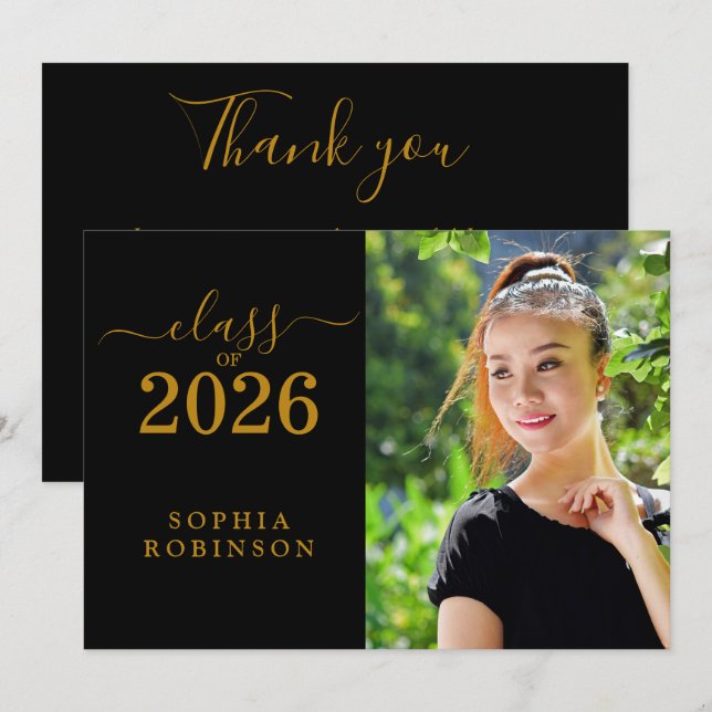 Cartão De Agradecimento Class of 2026 Photo Modern Thank You Card (Frente/Verso)
