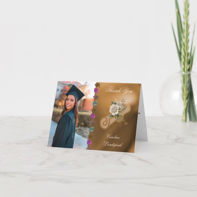 Cartão De Agradecimento Classe de 2025, Rosas Ingleses, Foto Obrigado (Frente)
