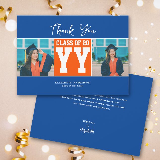 Cartão De Agradecimento Classe de Colagem de Fotos de Graduação Laranja Az (Criador carregado)