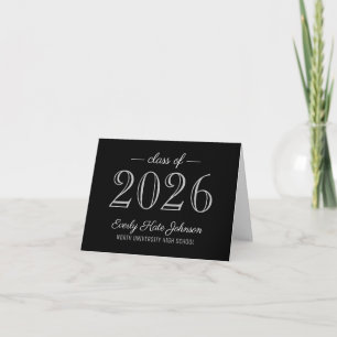 Cartão De Agradecimento Classe Elegante Black and Silver de Graduação 2023