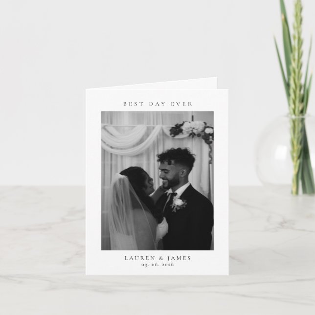Cartão De Agradecimento Classic Best Day Ever Wedding Photo Folded (Frente)