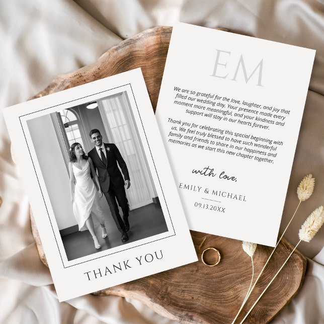 Cartão De Agradecimento Classic Black and White Wedding Photo Thank You (Criador carregado)