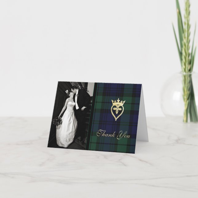 Cartão De Agradecimento Classic Black Watch Plaid Photo Thank You Card (Frente)