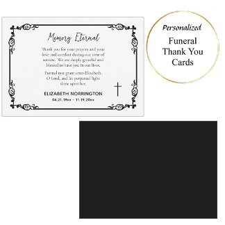 Cartão De Agradecimento Classic Black & White Decorative Frame Funeral 