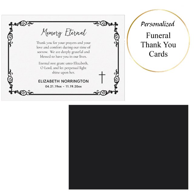 Cartão De Agradecimento Classic Black & White Decorative Frame Funeral  (Criador carregado)